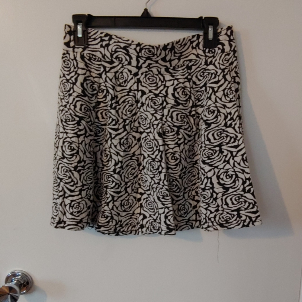 Black and White Floral Skater Skirt